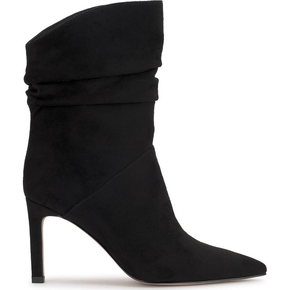 Women's Black Suede Elisti Pull On Stiletto high heel Mid Calf Boots Shoes - Picture 6 of 7